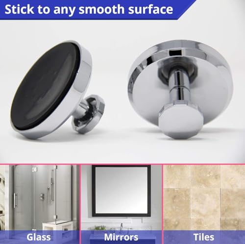 HOME SO Suction Cup Hooks for Shower Bathroom Kitchen Glass Door Mirror Tile, Diamond Collection - Removable Hook Hanger for Towel, Bath Robe, Coat, Loofah - Diamond Chrome (2-Pack) - Image 4