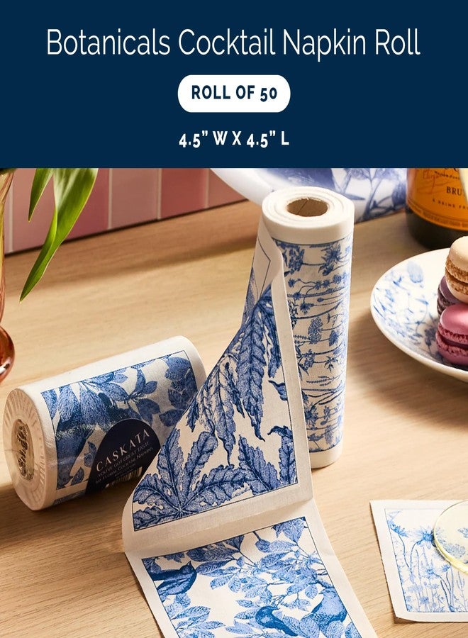 Caskata Botanicals Cocktail Napkin Roll of 50 | 100% Cotton Quick Dry Reusable | Perfect for Home, Dining, Birthday, Gifts | Blue and White, 4.5W X 4.5L - Image 2