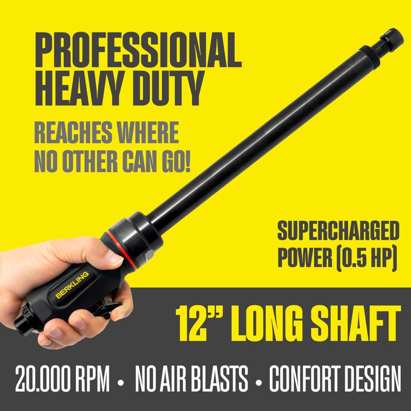 Berkling Tools BT 6321-12 | 12" Extra Long Extension 1/4â€œ Straight Air Die Grinder, Professional Grade Heavy Duty Variable High Speed (Straight, 12" Extension) - Image 2