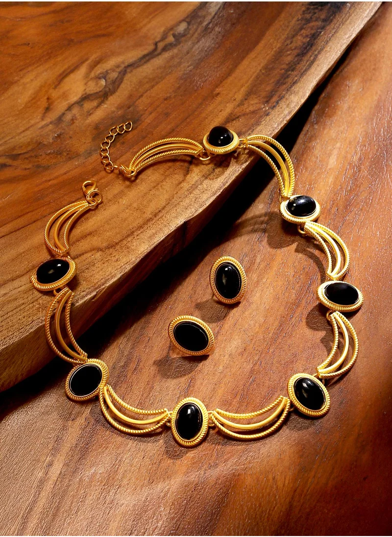 SOHI SOHI Women's The Edith Jewellery Set For Casual Wear | Onyx Black Colour | Alloy Material | Lobster Clasp Closure | Artificial Stone Jewellery Set | Jewellery Set For Women & Girls