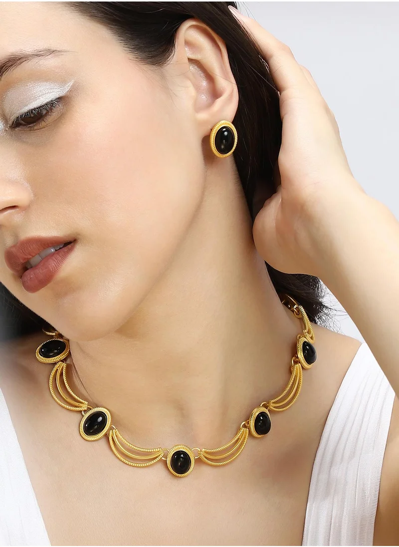 SOHI SOHI Women's The Edith Jewellery Set For Casual Wear | Onyx Black Colour | Alloy Material | Lobster Clasp Closure | Artificial Stone Jewellery Set | Jewellery Set For Women & Girls