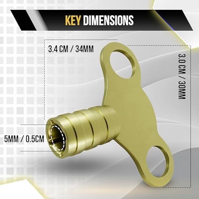 SOLID BRASS UNIVERSAL RADIATOR BLEED KEY- 2 PACK, 5MM RADIATOR KEY FOR VENTING AND BLEEDING RADIATORS- EASY TO USE, HEAVY DUTY RADIATOR PLUMBING BLEED KEY, UK RADIATOR VALVE CLOCK KEY. - Image 3