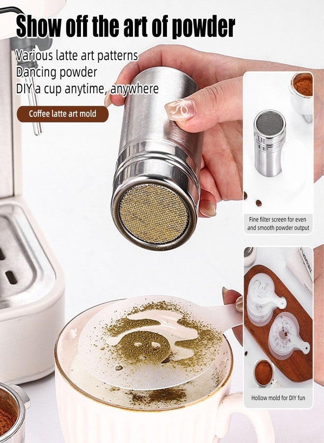 Irishom 19pcs Coffee Art Set 12oz/350ml Stainless Steel Milk Frothing Pitcher with Scale Powder Shaker Art Pen and 16pcs Coffee Decorating Stencils - Image 4