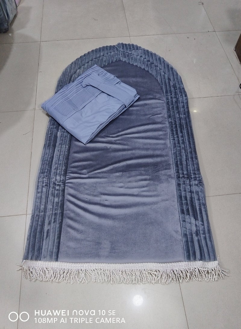 برايدس سجاده وشرشف صلاه طقم بتصميم جديد مقلم ناعم/رمادي