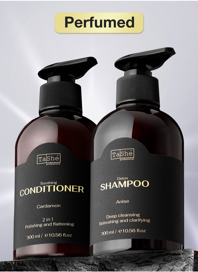 Tashe Ultimate Hair Repair Set – Amino Acid Detox Shampoo & 2-in-1 Conditioner Balm with Shea Butter & Proteins, 2 x 300 ml  - Image 1
