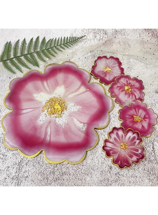 RESINWORLD Resin Tray Coaster Mold Set, 1Pc 13.5'' Large Floral Tray Mold + 4 Pack 4'' Flower Coaster Silicone Molds (No Designs on Mold) - Image 5
