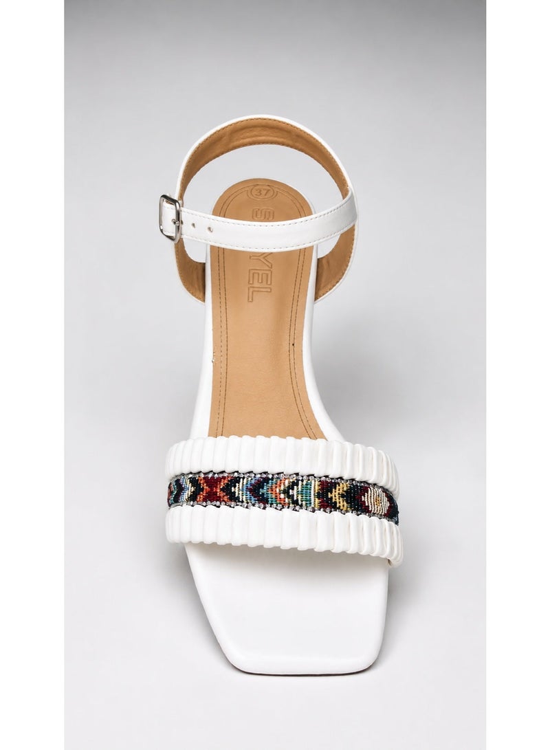 Women's sandals with a wide heel, decorated with a colorful crystal-embroidered front strap. - Image 3