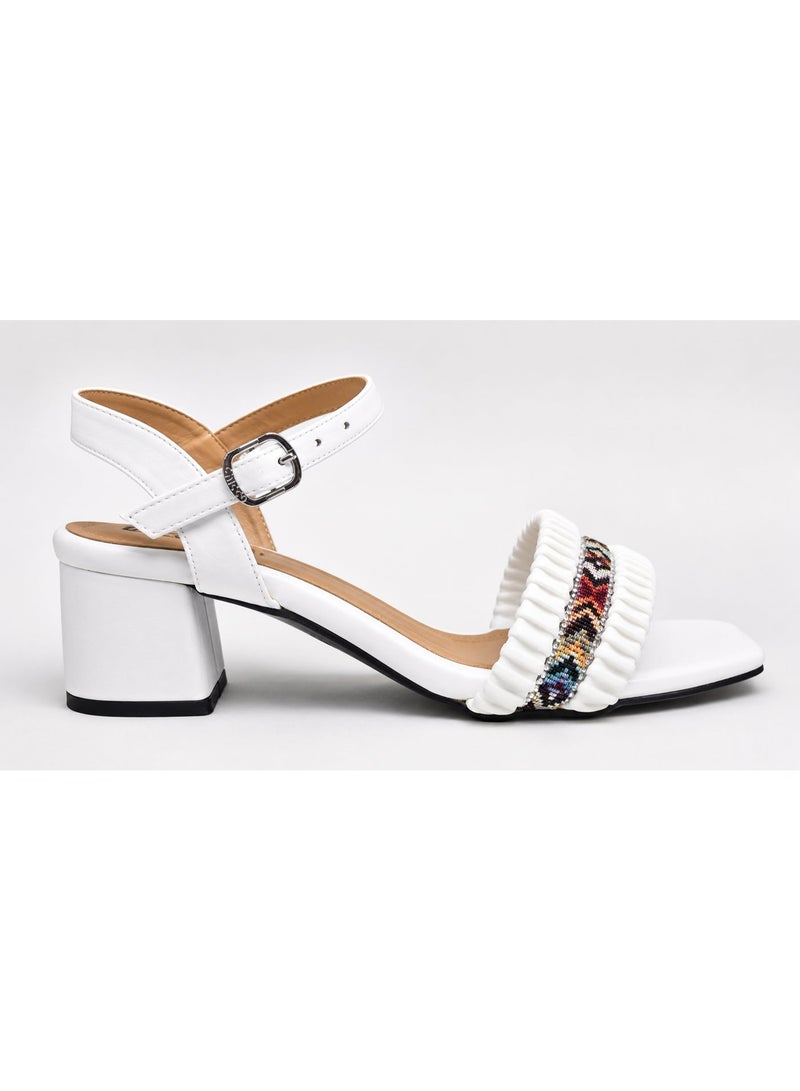 Women's sandals with a wide heel, decorated with a colorful crystal-embroidered front strap. - Image 4