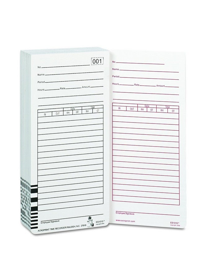 Acroprint 09-9111-000 Totalizing Payroll Recorder Time Cards Es1010, Pack Of 100 Cards, Numbered, Employee Signature Line - Image 1
