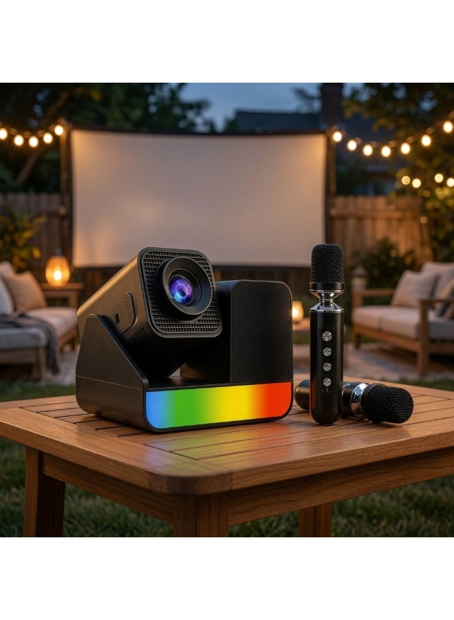 Smartberry HT36 Pro HD Smart Projector with 4K HDR Support, Wireless Connectivity, USB Media Playback, Built-In HiFi Speaker, Portable Home Cinema Projector with 2 Wireless Microphones for Movies, Gaming & Presentations black - Image 5