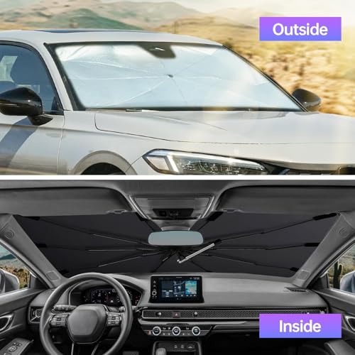 JASVIC 2026 Windshield Sun Shade Umbrella, Foldable Car Sunshade for Mid-Size Sedan, 360 Rotating Automotive Interior Sun Protection for 99% Heat UV Blocking, Auto Heat Shield Accessories(Medium) - Image 4