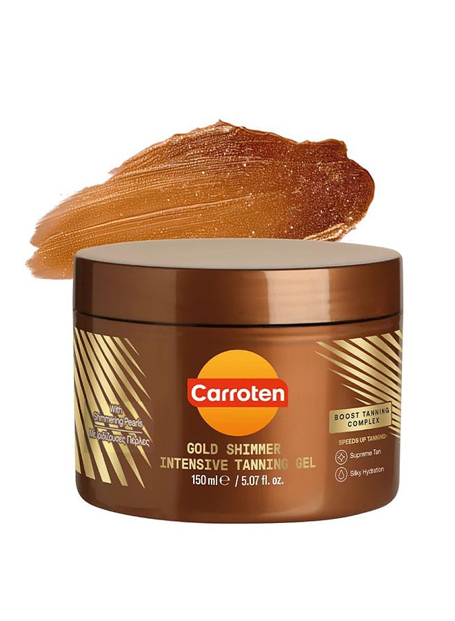 Carroten Gold Shimmer Intensive Tanning Gel SPF0, Browning Tan Accelerator, Non-Greasy, Water-Resistant With Carrot And Coconut Oil, Vitamin A & E For Moisture & Hydration, 150 ml / 5 oz - Image 1