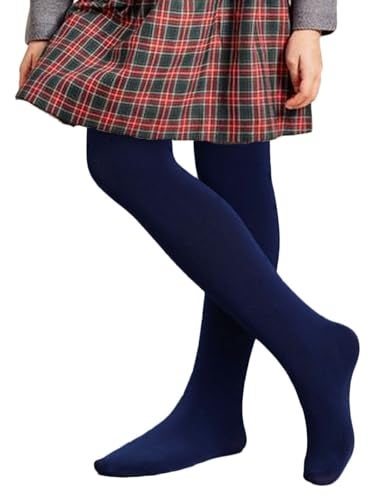 COTTON DAY Kids Girls School Dress Cotton Tights 6-8 Years 2 Pack (Navy Blue, Size 8) - Image 1