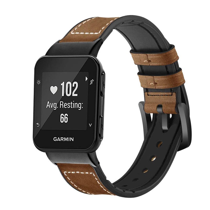 سي2دي جوي C2D Joy Leather & Silicone حزام مختلط متوافق مع Garmin Forerunner 35/30 و Heappans S10 Bands Replace (Brown) - Image 1