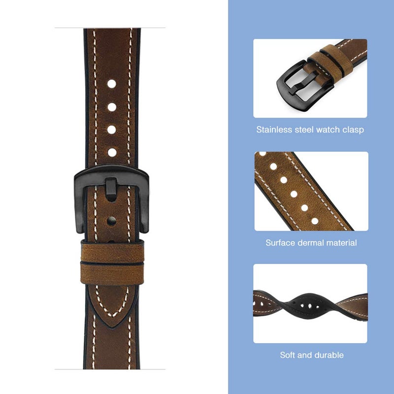 سي2دي جوي C2D Joy Leather & Silicone حزام مختلط متوافق مع Garmin Forerunner 35/30 و Heappans S10 Bands Replace (Brown) - Image 2