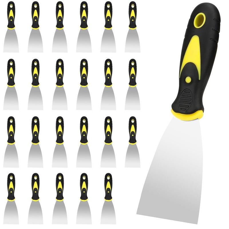 SHEUTSAN 24pcs 3 Inch Putty Spatula Knife Stainless Steel Spackle Knives with Plastic Handle Metal Putty Scraper for Drywall Finishing Wallpaper