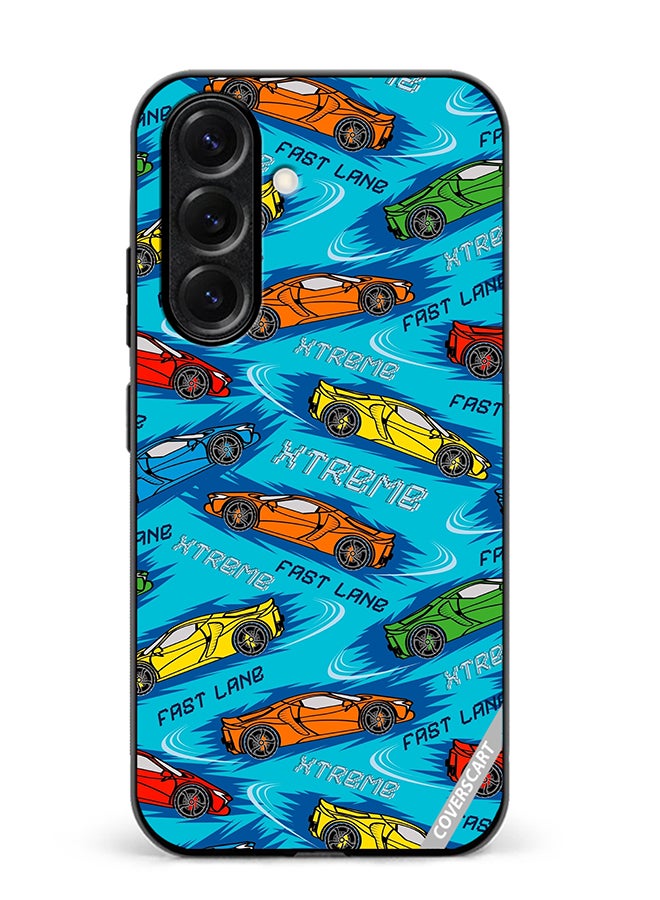 VR CREATIVE Protective Case Cover For Samsung Galaxy S25 Abstract Seamless Pattern With Sport Cars Design Multicolour