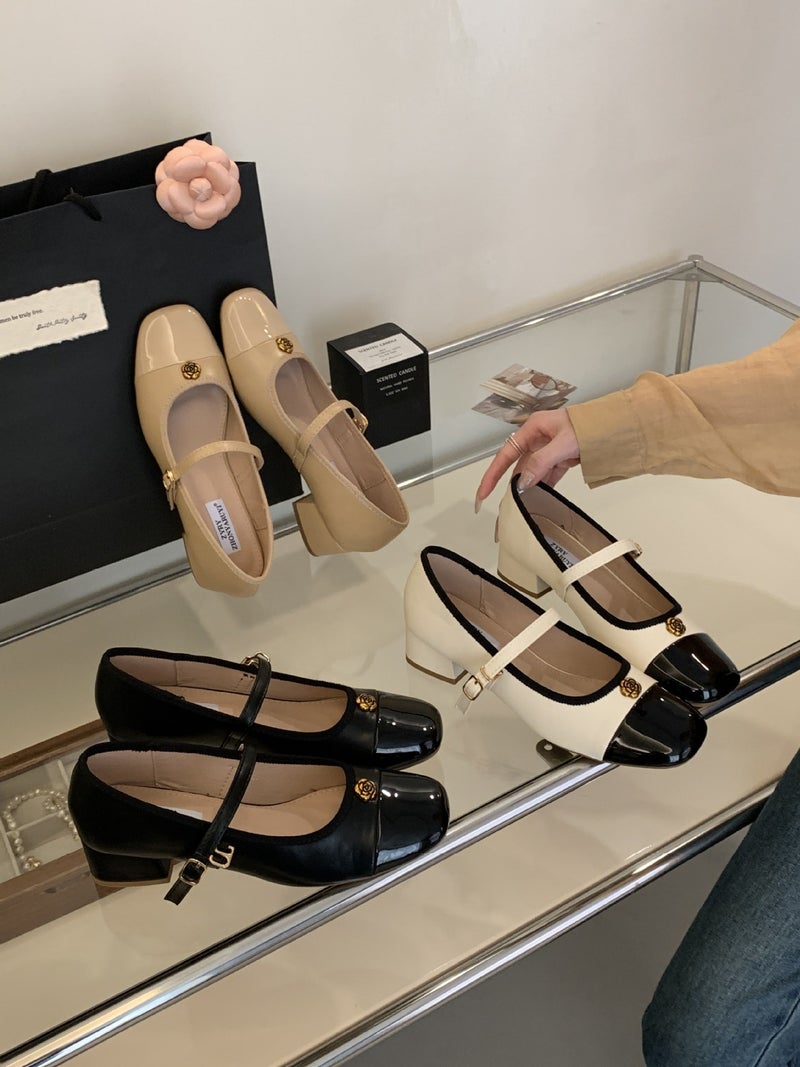 Tweed Style Shallow Thick Heel Flats For Women 2025 Spring & Fall New Style Gentle Shoes French Retro Mary Jane Shoes - Image 2