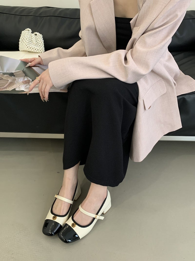 Tweed Style Shallow Thick Heel Flats For Women 2025 Spring & Fall New Style Gentle Shoes French Retro Mary Jane Shoes - Image 1