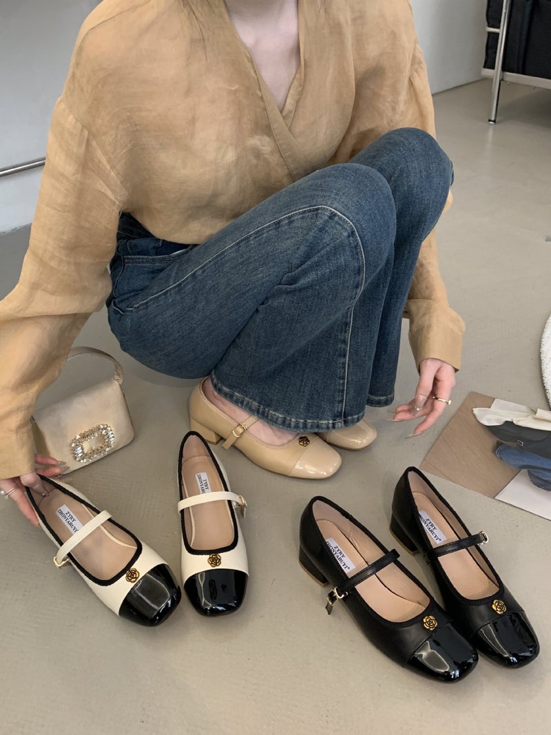 Tweed Style Shallow Thick Heel Flats For Women 2025 Spring & Fall New Style Gentle Shoes French Retro Mary Jane Shoes - Image 3