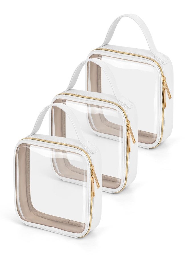 Wedama TSA Approved Toiletry Bag, 3 Pack Clear Makeup Bags with Handles, Quart Size PVC Clear Cosmetic Bags for Women and Men, Carry on Airport Airline Compliant Bag, White - Image 1