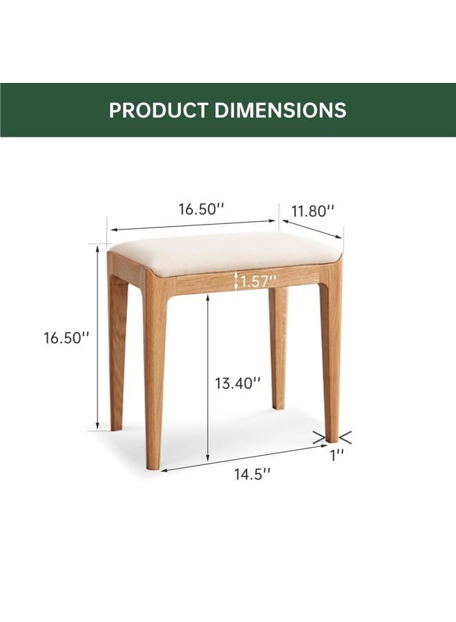 Wayshome Solid Wood Small Vanity Stool Chair, High-Rebound Sponge Seat, Fully Assembled Makeup Chair, Footstool for Bedroom, Dining Room, Entryway, Natural Oak - Image 4