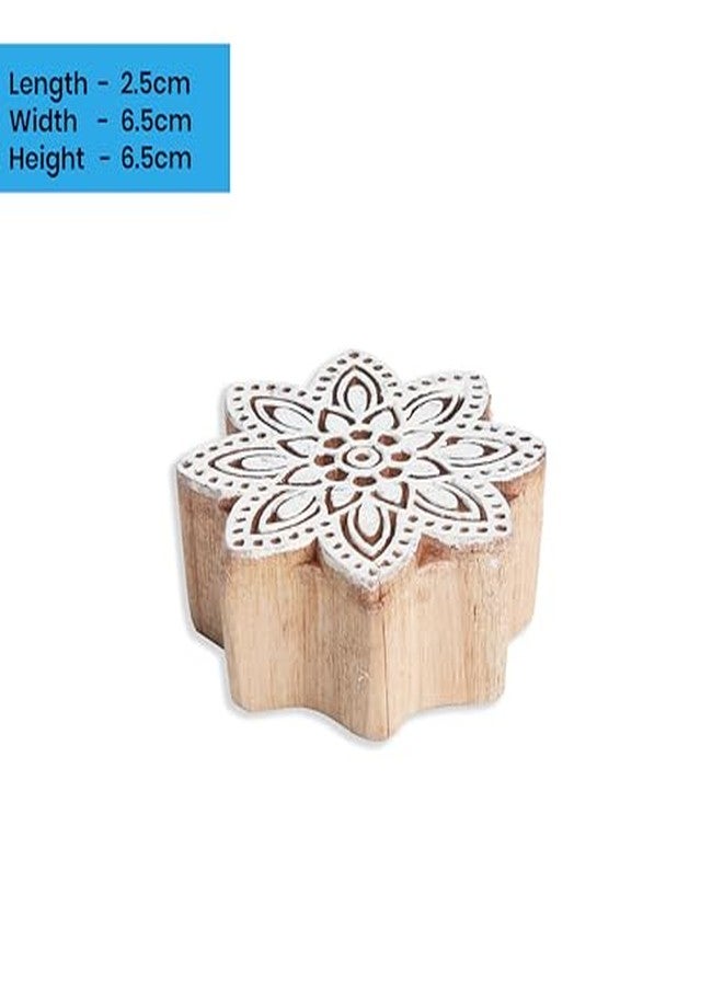 itsy-bitsy Itsy Bitsy Hand Carved Wooden Printing Block Flora Star 3inch Dia 1pc Decorative Round Wood Stamp for Textile Printing & DIY Art - Image 3