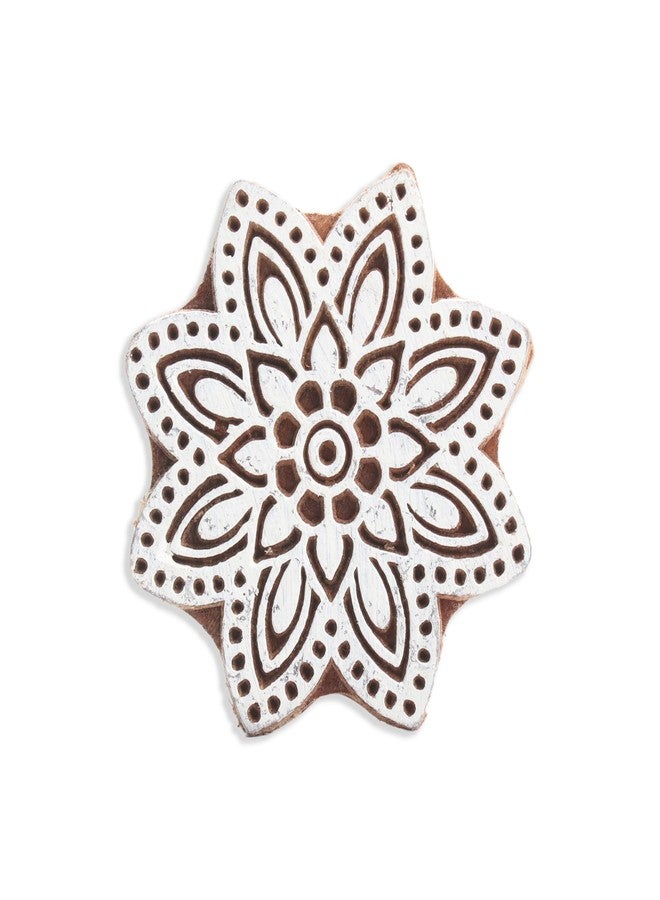 itsy-bitsy Itsy Bitsy Hand Carved Wooden Printing Block Flora Star 3inch Dia 1pc Decorative Round Wood Stamp for Textile Printing & DIY Art - Image 1