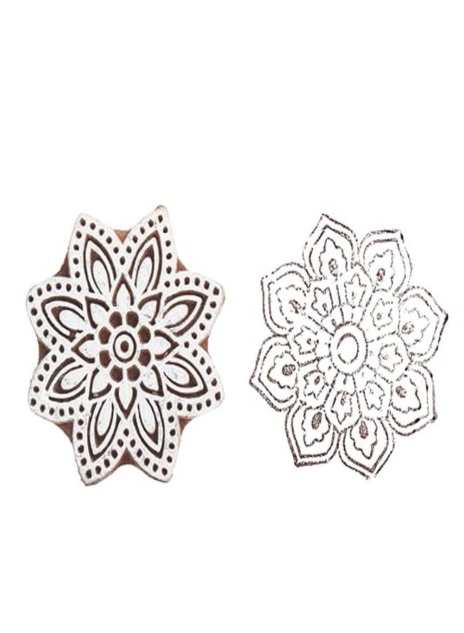 itsy-bitsy Itsy Bitsy Hand Carved Wooden Printing Block Flora Star 3inch Dia 1pc Decorative Round Wood Stamp for Textile Printing & DIY Art - Image 2