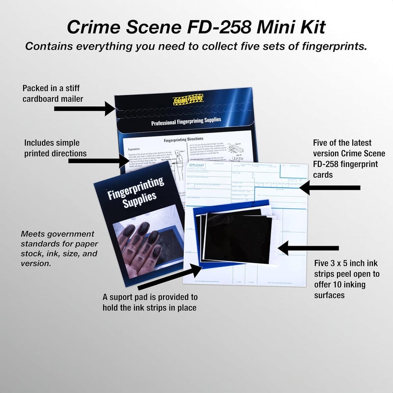 Crime Scene طقم بصمات الأصابع FD-258: خمس بطاقات، حبر وتعليمات الاستخدام (كامل) - Image 2