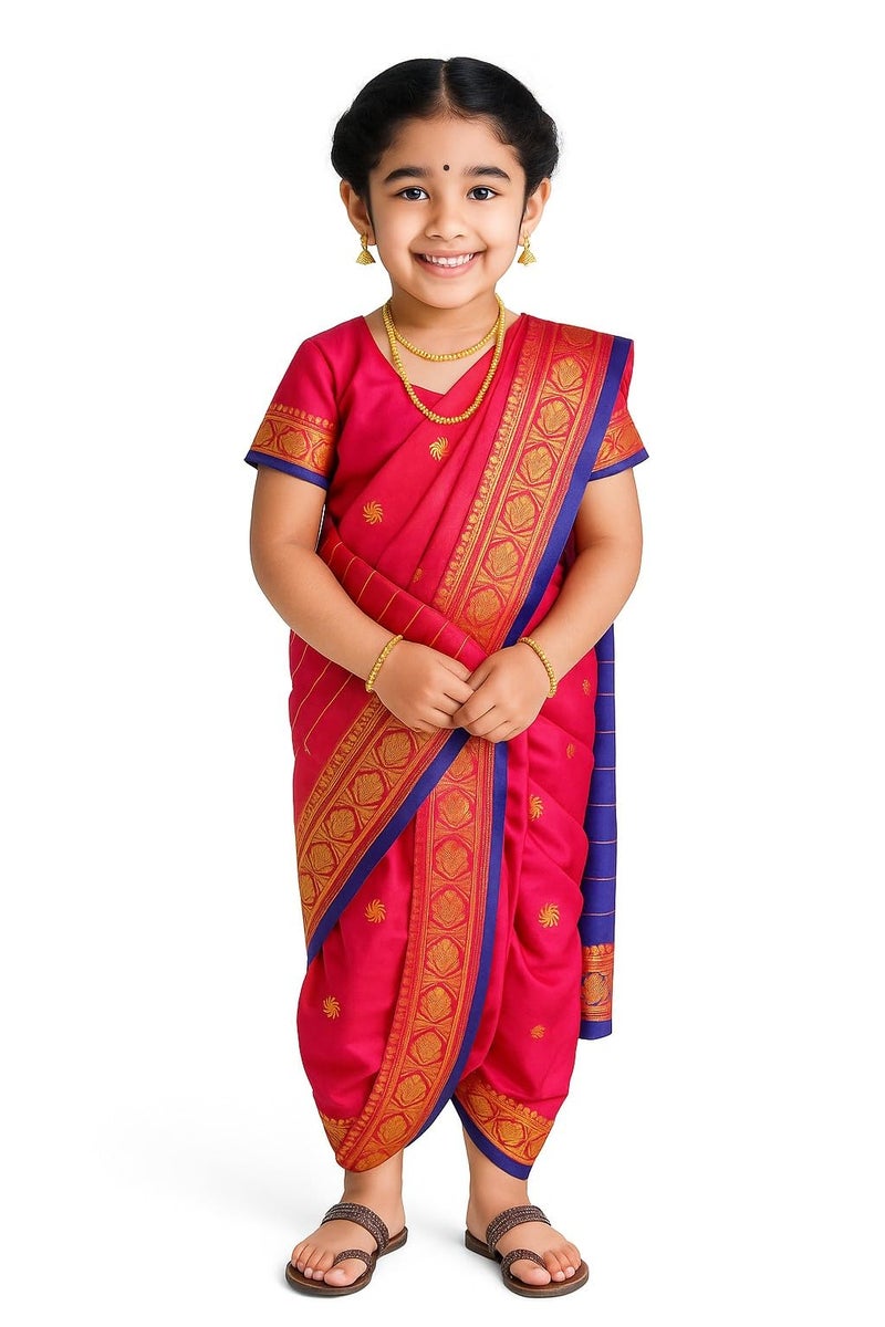 mylilprincess My Lil Princess Girls Ready to Wear Nauwari Saree with Blouse – Traditional Maharashtrian Costume for Festivals & School Functions (4–10 Years) - Image 4