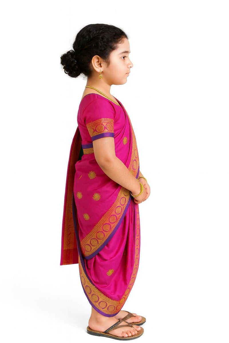 mylilprincess My Lil Princess Girls Ready to Wear Nauwari Saree with Blouse – Traditional Maharashtrian Costume for Festivals & School Functions (4–10 Years) - Image 2