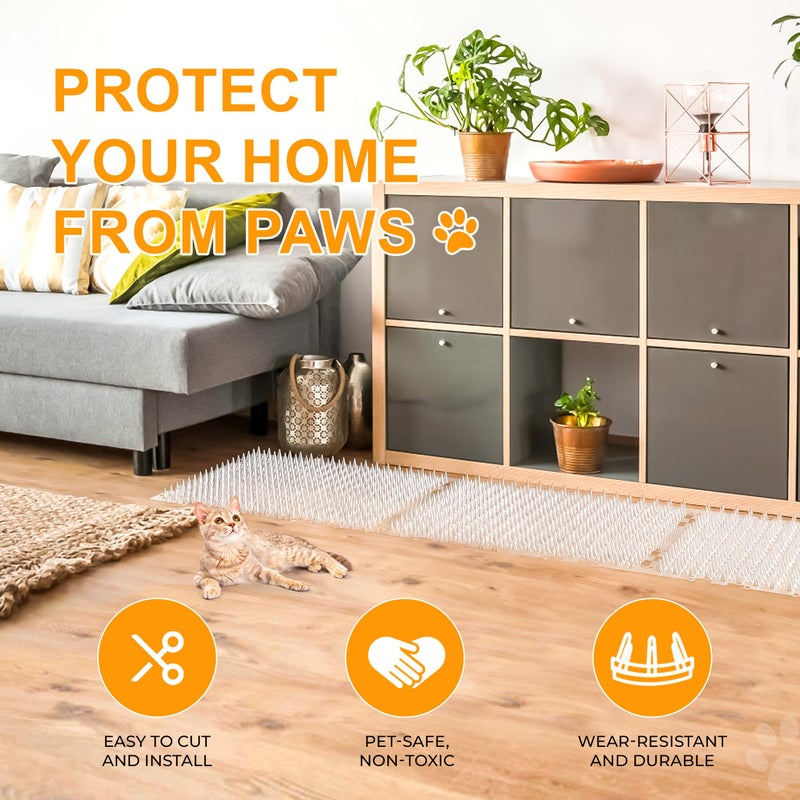 OCEANPAX Scat Mat for Cats 16 x 13 Inch, 10 Pack Clear Cat Deterrent Mats with 1 Inch Spikes & 50 Stickers, Indoor Outdoor Pet Training Pads to Keep Cats Off Sofa, Counter, Garden & Car - Image 4