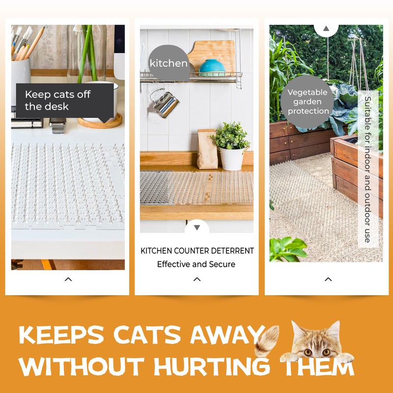OCEANPAX Scat Mat for Cats 16 x 13 Inch, 10 Pack Clear Cat Deterrent Mats with 1 Inch Spikes & 50 Stickers, Indoor Outdoor Pet Training Pads to Keep Cats Off Sofa, Counter, Garden & Car - Image 5
