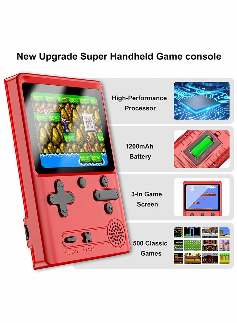 Retro Handheld Game Console with 500 Classical FC Games 3.0 Inches Screen Portable Video Game Consoles Handheld Video Games Support for Connecting TV and Two Players, Red - Image 3