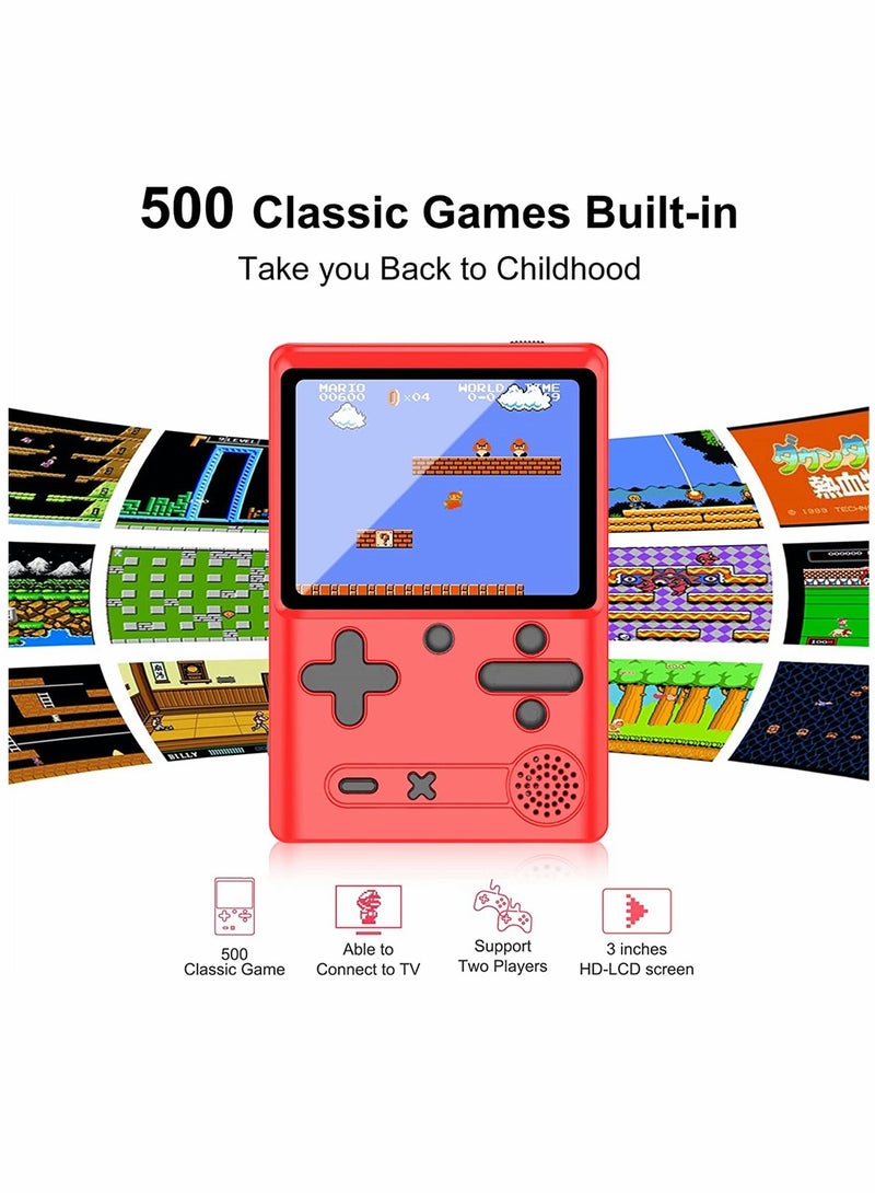 Retro Handheld Game Console with 500 Classical FC Games 3.0 Inches Screen Portable Video Game Consoles Handheld Video Games Support for Connecting TV and Two Players, Red - Image 2