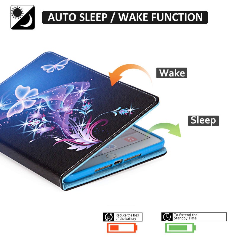 Dteck Case for iPad Mini 1/2/3/4/5, Protective Leather Folio Case with [Auto Sleep Wake/Card Holder/Stand] Smart Multifunctional Cute Slim Lightweight Cover for iPad Mini 7.9-Inch, Purple Butterfly - Image 5