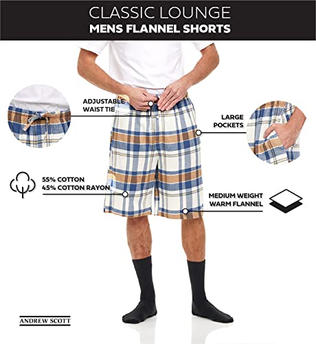 Andrew Scott Men's Cotton Flannel Soft Woven Lounge PJ Shorts | Drawstring & Pockets | Multi Packs - Image 4