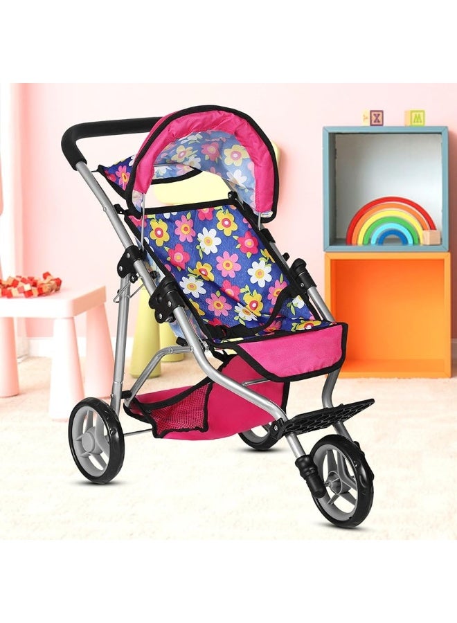 fash n kolorÂ® Baby Doll Stroller Gift for Kids, Toy Doll Stroller with Adjustable Canopy & Storage Basket Push Pram Baby Stroller for Dolls - Foldable Doll Stroller for Pretend Play Dolls Accessories - Image 5
