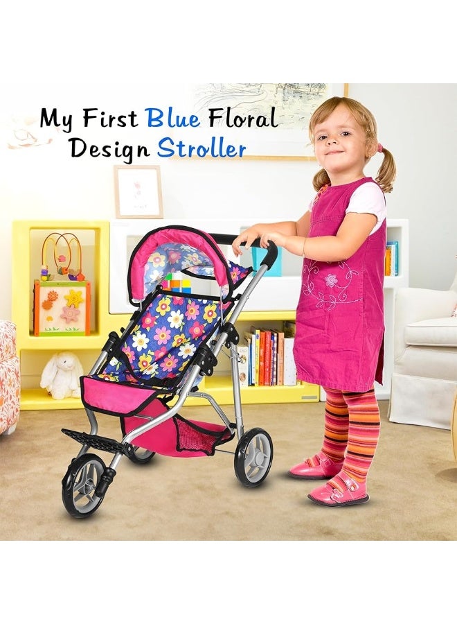 fash n kolorÂ® Baby Doll Stroller Gift for Kids, Toy Doll Stroller with Adjustable Canopy & Storage Basket Push Pram Baby Stroller for Dolls - Foldable Doll Stroller for Pretend Play Dolls Accessories - Image 3