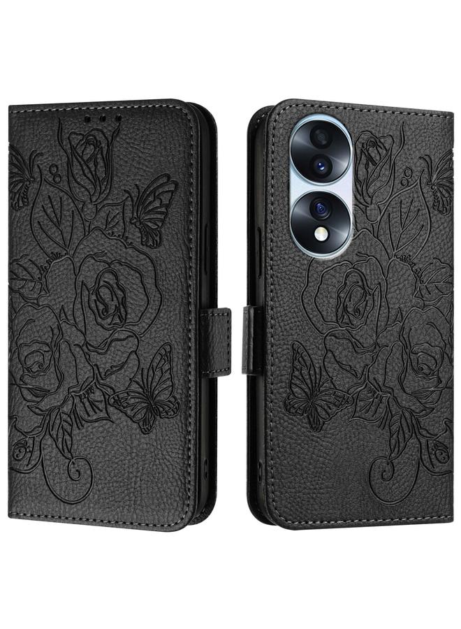 S-TOP Case For Honor 70 Pro 5G Embossed Rose RFID Anti-theft Leather Phone Case - Image 2