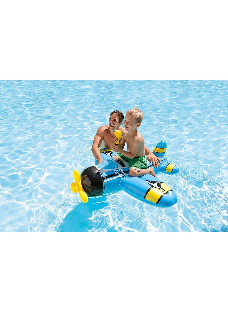 57537NP-Inflatable Pool Float Water Gun Plane Ride-On 1.32x1.30m/52"x51", Blue