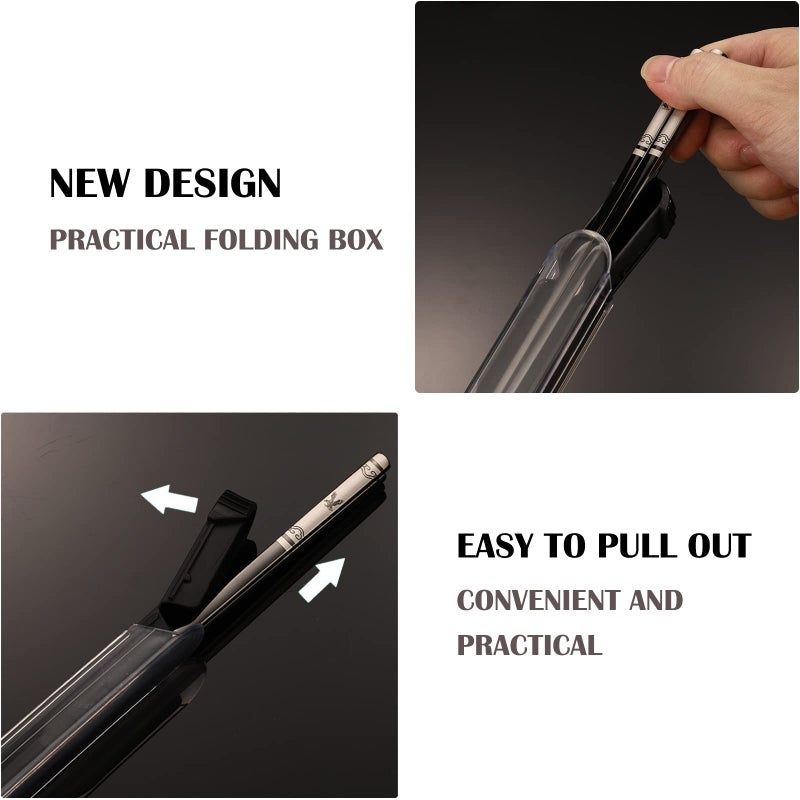 ITXIYC Portable Chopsticks with Pull Design Case, Reusable Metal Stainless Steel Chopstick with Titanium Plated for School, Home, Office, Outdoor, Bento Box Use, Dishwasher Safe (Black Phoenix) - Image 5