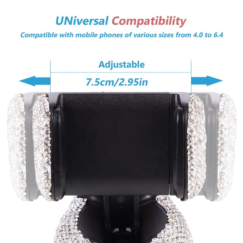 White Crystal Car Phone Holder Air Vent Mount Dashboard Suction Cup Stand - Image 3