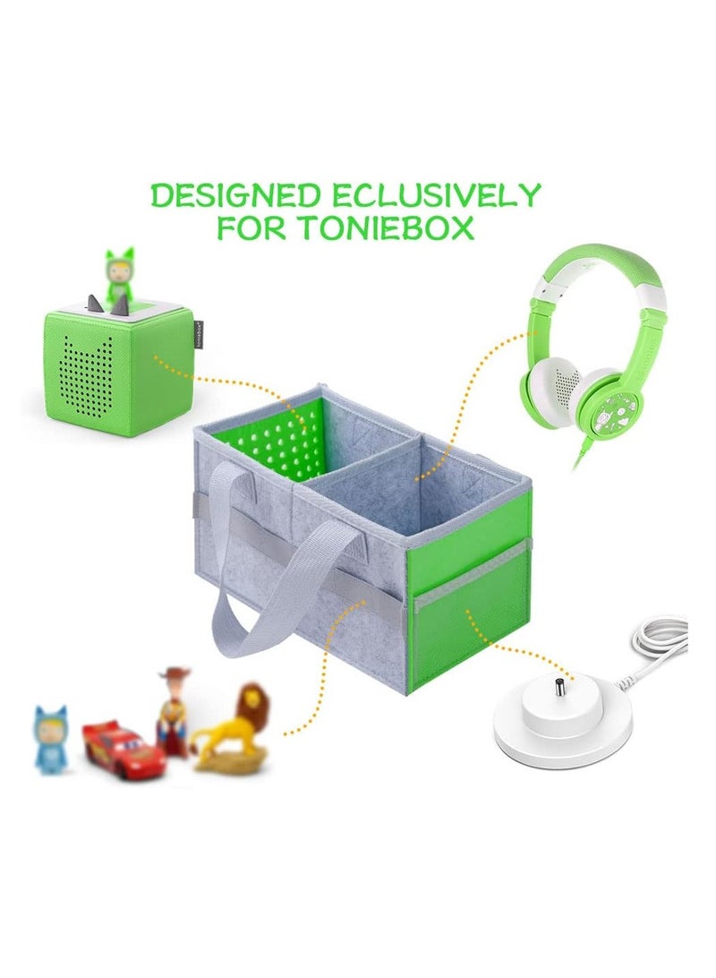 KASTWAVE Bag for Toniebox Tasche Kids Starter Set, Holds 30-40 Tonies Figures and Audio, Carrying Bag with Handle for Toniebox/for Toniesbox Accessories Travel Bag/for Tonies Audio Characters(Green+Grey) - Image 4