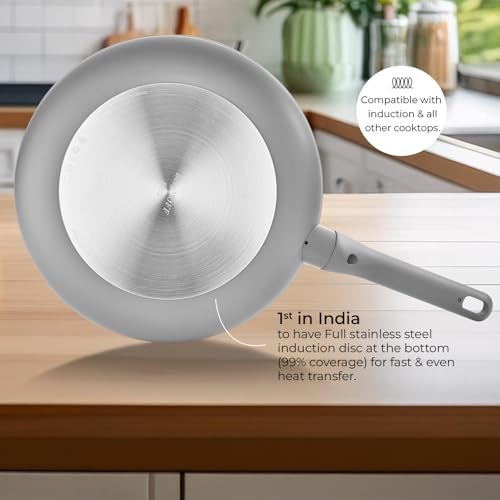 Berghoff 28 cm Recycled Aluminum Non-Stick Cooking Fry Pan & Toughened Glass Lid | CeraGreen Ceramic Coating |PTFE, PFAS Free |Induction, Dishwasher Ready |Dark Grey |5 Yr Warranty - Image 3