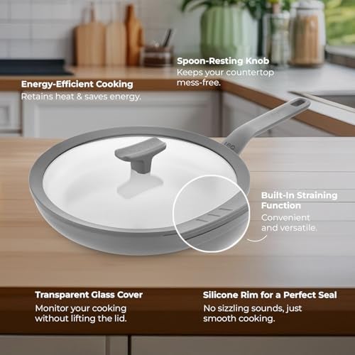 Berghoff 28 cm Recycled Aluminum Non-Stick Cooking Fry Pan & Toughened Glass Lid | CeraGreen Ceramic Coating |PTFE, PFAS Free |Induction, Dishwasher Ready |Dark Grey |5 Yr Warranty - Image 5