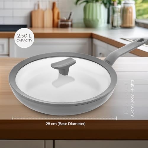 Berghoff 28 cm Recycled Aluminum Non-Stick Cooking Fry Pan & Toughened Glass Lid | CeraGreen Ceramic Coating |PTFE, PFAS Free |Induction, Dishwasher Ready |Dark Grey |5 Yr Warranty - Image 2