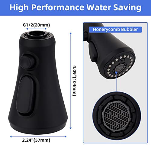 iFealClear Universal Pull Down Kitchen Faucet Head Replacement Compatible with Moen, American Standard, Delta, Faucets, 3 Function Faucet Head Sprayer Nozzle for Kitchen Sink, 15 Adapters, Black - Image 5