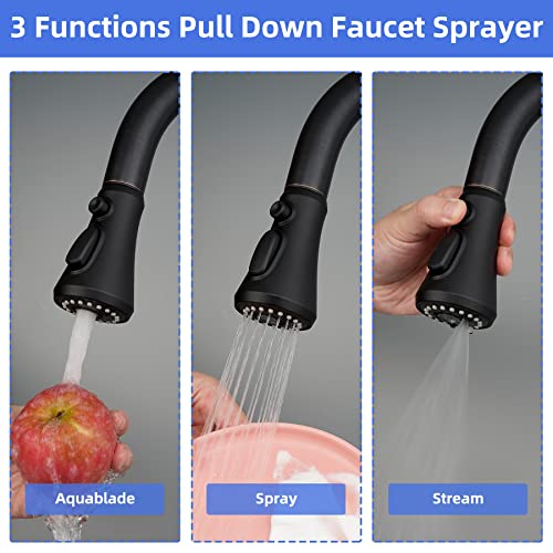 iFealClear Universal Pull Down Kitchen Faucet Head Replacement Compatible with Moen, American Standard, Delta, Faucets, 3 Function Faucet Head Sprayer Nozzle for Kitchen Sink, 15 Adapters, Black - Image 3